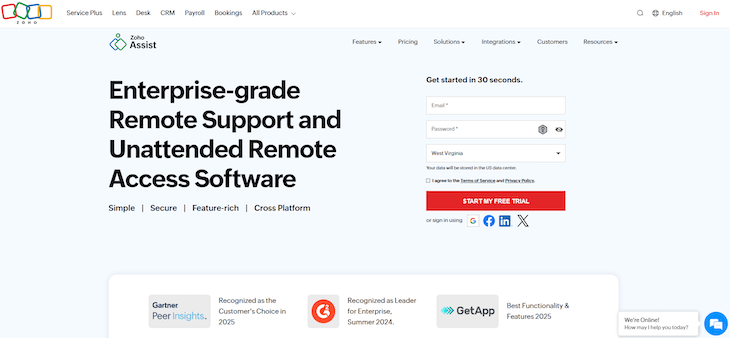 Zoho Assist webpage