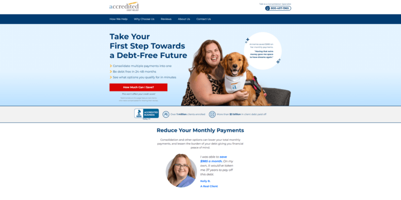 Accredited Debt Relief webpage